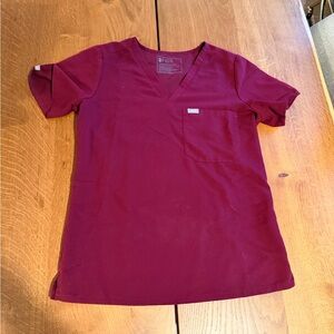 Figs Maroon V-Neck Scrub Top